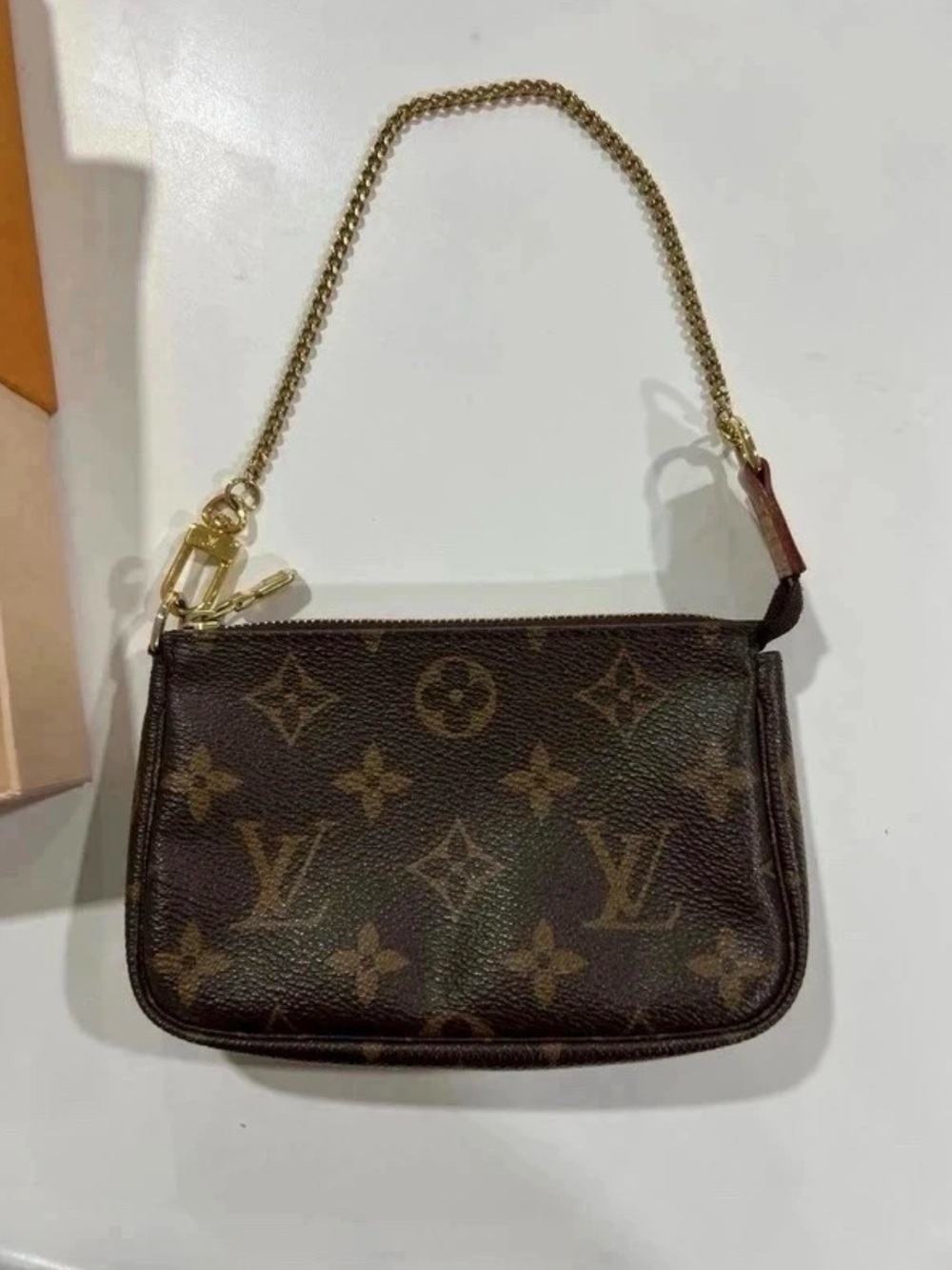 Louis Vuitton Monogram Canvas Mini Pochette with Gold Chain